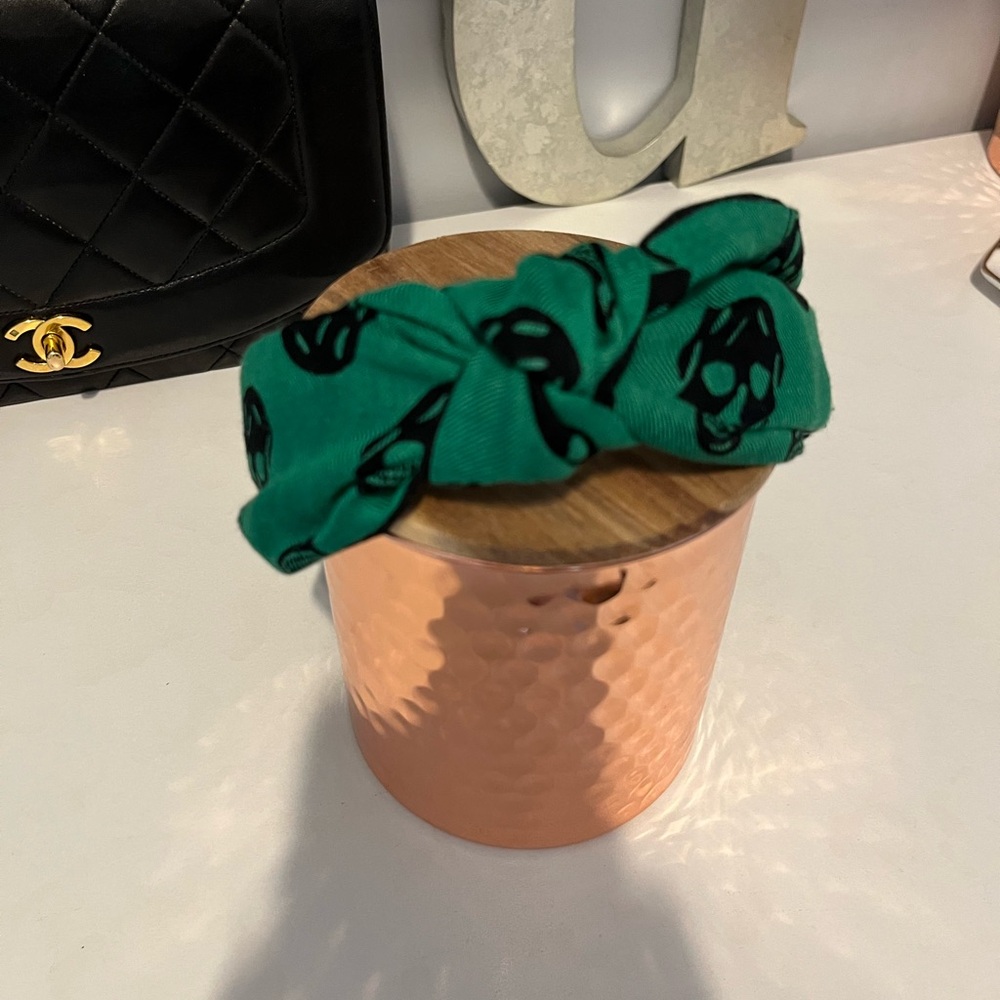 Repurposed McQueen Scarf Green & Black Skull Pattern Headband - Picture 6 of 6